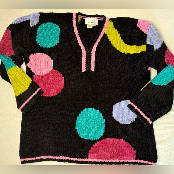 Vintage 80-90’s Funky Polka Dot Chunky Knit Sweater Sz S - Picture 5 of 9